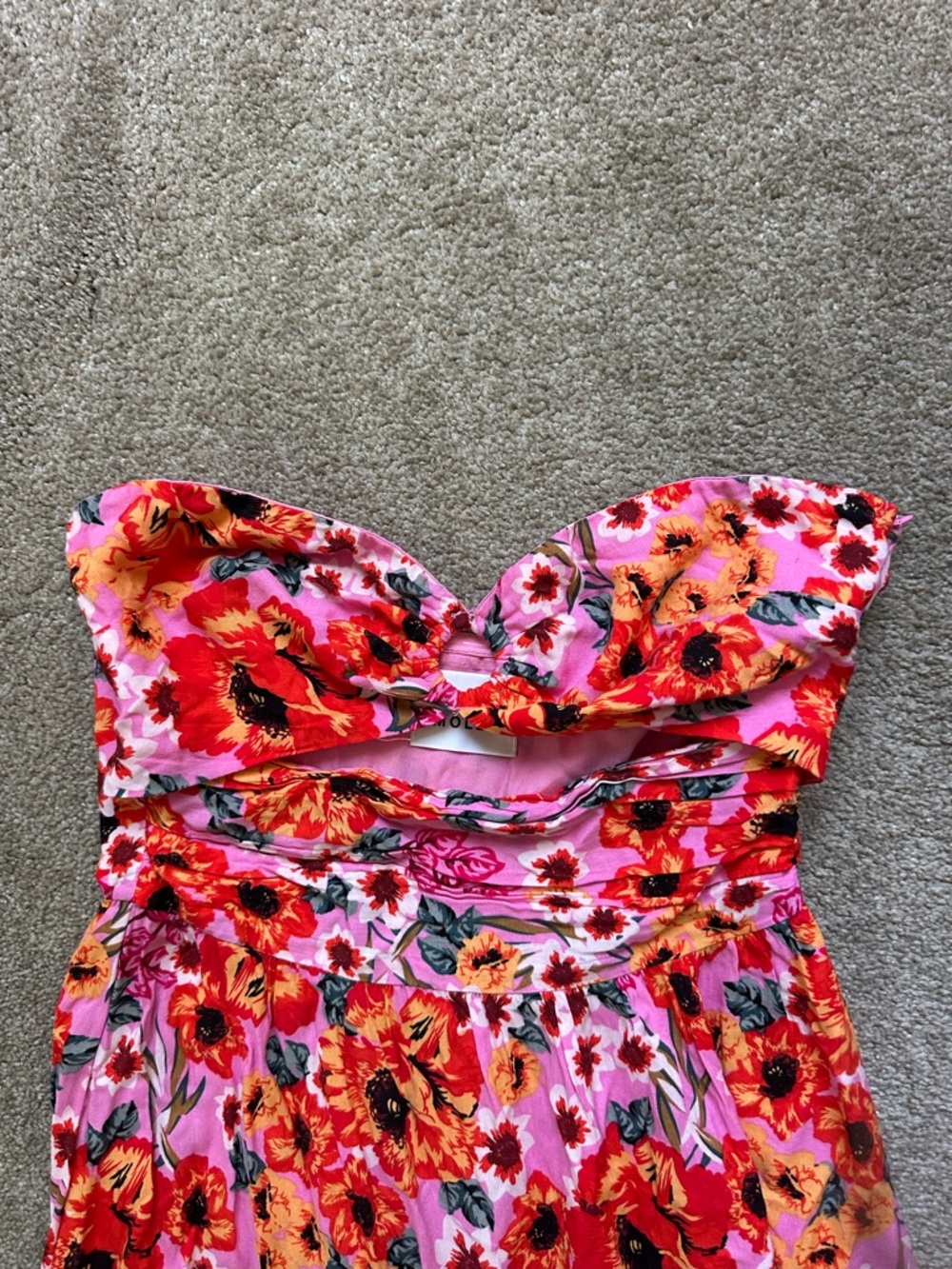 Hello Molly Speak to My Heart Floral Pink Cut-Out Maxi Strapless Flowy Dress - Picture 3 of 6